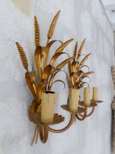 Load image into Gallery viewer, Gorgeous Vintage Pair of French Gilt Metal Ear Wheat Sconces Hollywood Regency