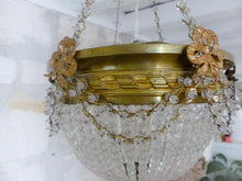 Load image into Gallery viewer, Gorgeous Antique 1920 Louis XVI Chandelier Ribbon Bronze Brass Beads Ceiling