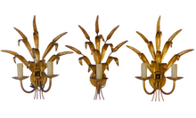 Load image into Gallery viewer, Vintage Set 3x Wall Lights French Gilt Metal Ear Wheat Sconces Hollywood Regency