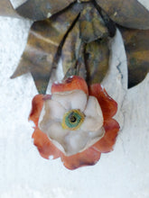 Load image into Gallery viewer, 20" Antique Pair Wall Light Sconces Gilded Tole 1930 Porcelain Flowers Foliage