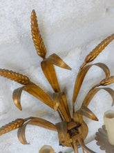 Load image into Gallery viewer, Vintage Set 3x Wall Lights French Gilt Metal Ear Wheat Sconces Hollywood Regency