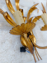 Load image into Gallery viewer, Vintage Set 3x Wall Lights French Gilt Metal Ear Wheat Sconces Hollywood Regency