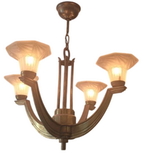 Load image into Gallery viewer, Gorgeous Antique French ART DECO Ceiling Suspension Chandelier 1930 Bronze Shade