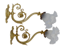 Load image into Gallery viewer, Antique PAIR French Gilt Bronze Brass Wall Light Sconce Rare Shade 19TH Rare