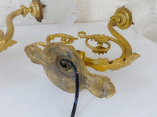 Load image into Gallery viewer, Antique PAIR French Gilt Bronze Brass Wall Light Sconce Rare Shade 19TH Rare