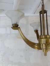 Load image into Gallery viewer, Gorgeous Antique French ART DECO Ceiling Suspension Chandelier 1930 Bronze Shade