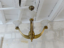 Load image into Gallery viewer, Gorgeous Antique French ART DECO Ceiling Suspension Chandelier 1930 Bronze Shade