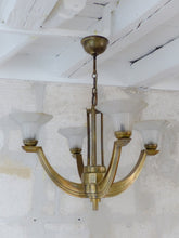 Load image into Gallery viewer, Gorgeous Antique French ART DECO Ceiling Suspension Chandelier 1930 Bronze Shade