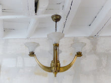 Load image into Gallery viewer, Gorgeous Antique French ART DECO Ceiling Suspension Chandelier 1930 Bronze Shade