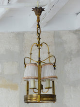 Load image into Gallery viewer, Gorgeous Vintage French Hall Lantern Chandelier Ceiling Gilded Bronze Shades