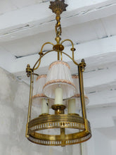 Load image into Gallery viewer, Gorgeous Vintage French Hall Lantern Chandelier Ceiling Gilded Bronze Shades