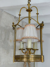Load image into Gallery viewer, Gorgeous Vintage French Hall Lantern Chandelier Ceiling Gilded Bronze Shades