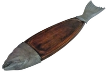 Load image into Gallery viewer, 20th Century Salmon Fish Metal & Wood Tray Plate Platter, Vintage 1970s, DESKA