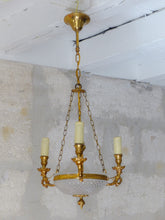 Load image into Gallery viewer, 1950 Vintage French 3 Arms Ormolu Bronze Cut Crystal Chandelier Ceiling Empire