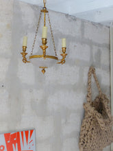 Load image into Gallery viewer, 1950 Vintage French 3 Arms Ormolu Bronze Cut Crystal Chandelier Ceiling Empire