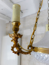 Load image into Gallery viewer, 1950 Vintage French 3 Arms Ormolu Bronze Cut Crystal Chandelier Ceiling Empire