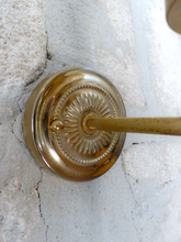 Load image into Gallery viewer, Vintage French Pair Metal Torch Wall Lights sconce Glass Lamp 1970 Pearly Shade