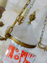 Load image into Gallery viewer, 1950 Vintage French 3 Arms Ormolu Bronze Cut Crystal Chandelier Ceiling Empire