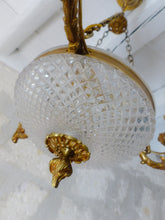 Load image into Gallery viewer, 1950 Vintage French 3 Arms Ormolu Bronze Cut Crystal Chandelier Ceiling Empire