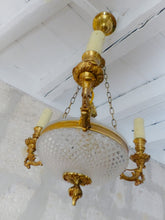 Load image into Gallery viewer, 1950 Vintage French 3 Arms Ormolu Bronze Cut Crystal Chandelier Ceiling Empire