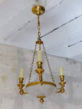 Load image into Gallery viewer, 1950 Vintage French 3 Arms Ormolu Bronze Cut Crystal Chandelier Ceiling Empire