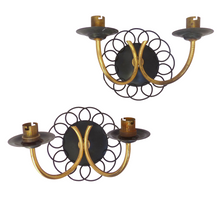 Load image into Gallery viewer, Gorgeous Pair Wall Light Sconces ART DECO France 1950 Black Metal Brass