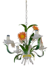 Load image into Gallery viewer, Charming Florentine Chandelier Enameled Metal Tole Flowers Italian Ceiling 70's