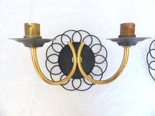 Load image into Gallery viewer, Gorgeous Pair Wall Light Sconces ART DECO France 1950 Black Metal Brass