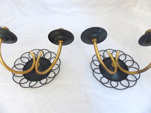 Load image into Gallery viewer, Gorgeous Pair Wall Light Sconces ART DECO France 1950 Black Metal Brass