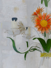 Load image into Gallery viewer, Charming Florentine Chandelier Enameled Metal Tole Flowers Italian Ceiling 70's