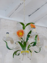 Load image into Gallery viewer, Charming Florentine Chandelier Enameled Metal Tole Flowers Italian Ceiling 70's