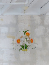 Load image into Gallery viewer, Charming Florentine Chandelier Enameled Metal Tole Flowers Italian Ceiling 70's