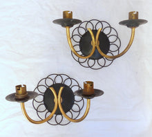 Load image into Gallery viewer, Gorgeous Pair Wall Light Sconces ART DECO France 1950 Black Metal Brass