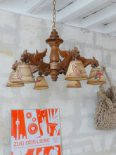 Load image into Gallery viewer, Vintage Large French Carved Wood Gothic Chimera Chandelier 6 Lights Gargoye 1950
