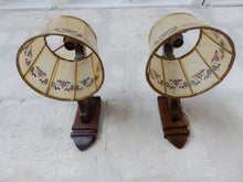 Load image into Gallery viewer, Vintage PAIR French Carved Wood Gothic Chimera Wall Light Sconce Gargoye Shades