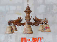Load image into Gallery viewer, Vintage Large French Carved Wood Gothic Chimera Chandelier 6 Lights Gargoye 1950
