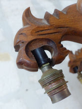 Load image into Gallery viewer, Vintage Large French Carved Wood Gothic Chimera Chandelier 6 Lights Gargoye 1950