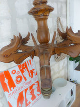 Load image into Gallery viewer, Vintage Large French Carved Wood Gothic Chimera Chandelier 6 Lights Gargoye 1950