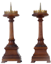 Load image into Gallery viewer, Pair Large 19TH French Medieval Church Altar Candlestick Carved Walnut wood