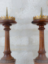 Load image into Gallery viewer, Pair Large 19TH French Medieval Church Altar Candlestick Carved Walnut wood