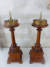 Load image into Gallery viewer, Pair Large 19TH French Medieval Church Altar Candlestick Carved Walnut wood