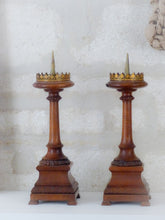 Load image into Gallery viewer, Pair Large 19TH French Medieval Church Altar Candlestick Carved Walnut wood