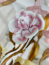Load image into Gallery viewer, Gorgeous Vintage Chandelier Pink Glass Drops Porcelain flowers Murano 1950 RARE