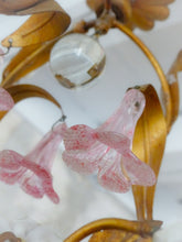 Load image into Gallery viewer, Gorgeous Vintage Chandelier Pink Glass Drops Porcelain flowers Murano 1950 RARE