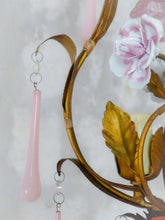 Load image into Gallery viewer, Gorgeous Vintage Chandelier Pink Glass Drops Porcelain flowers Murano 1950 RARE