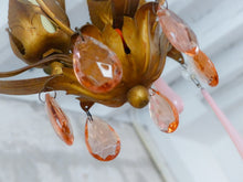 Load image into Gallery viewer, Gorgeous Vintage Chandelier Pink Glass Drops Porcelain flowers Murano 1950 RARE