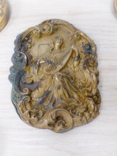 Load image into Gallery viewer, Antique Set 6x Nail Cover French Gilded Brass Pediment Hardware Salvage