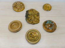 Load image into Gallery viewer, Antique Set 6x Nail Cover French Gilded Brass Pediment Hardware Salvage
