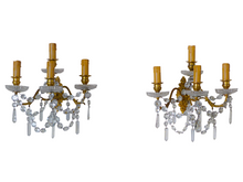 Load image into Gallery viewer, BACCARAT 19TH Gorgeous PAIR Wall Light Clear Crystal Drop Sconces 4 Fires RARE