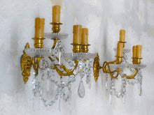 Load image into Gallery viewer, BACCARAT 19TH Gorgeous PAIR Wall Light Clear Crystal Drop Sconces 4 Fires RARE